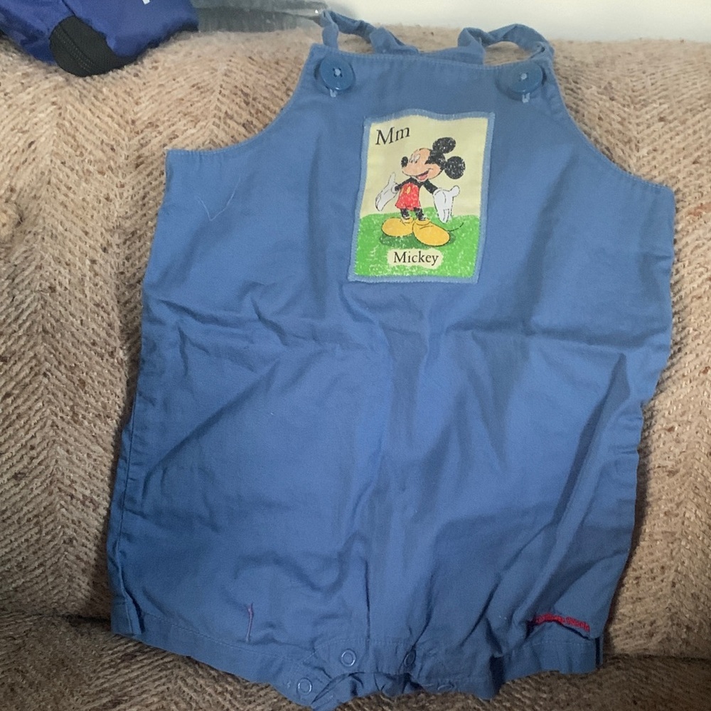 Disney Blue Overalls with Mickey Mouse Patch